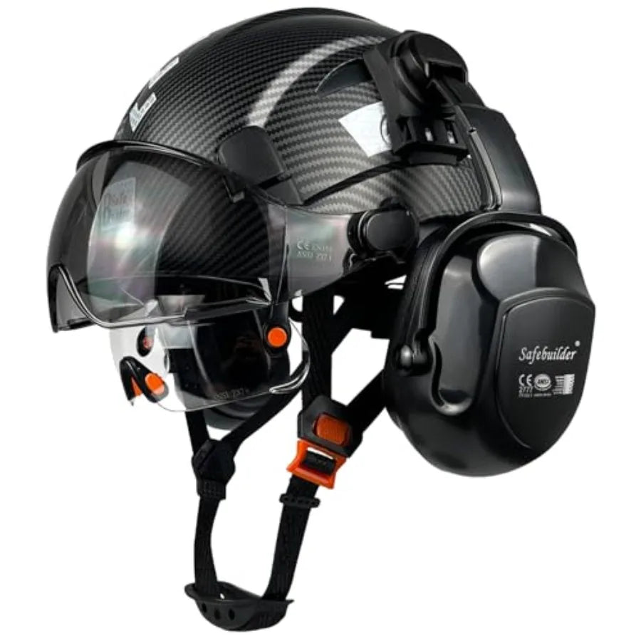 Industrial Safety Helmet with Visor and Ear Muffs for Construction Workers Vented Hard Hat with Enhanced Head Protection Meetin
