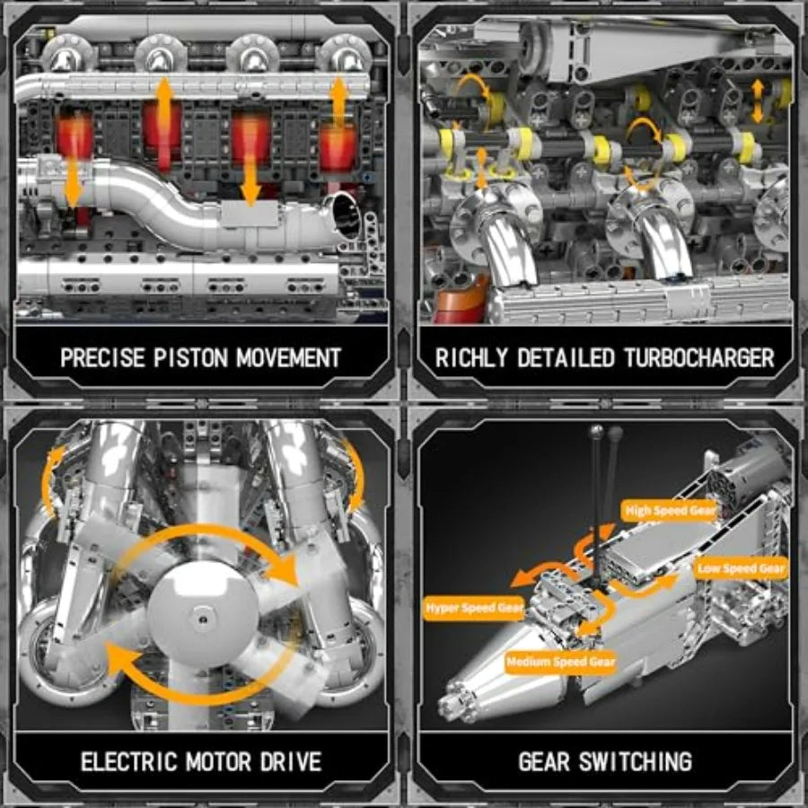 Mould King V8 Twin-Turbo Engine Model Kit with Battery and Motor for Adults and Teens 2899 PCS Engineering Construction STEM To