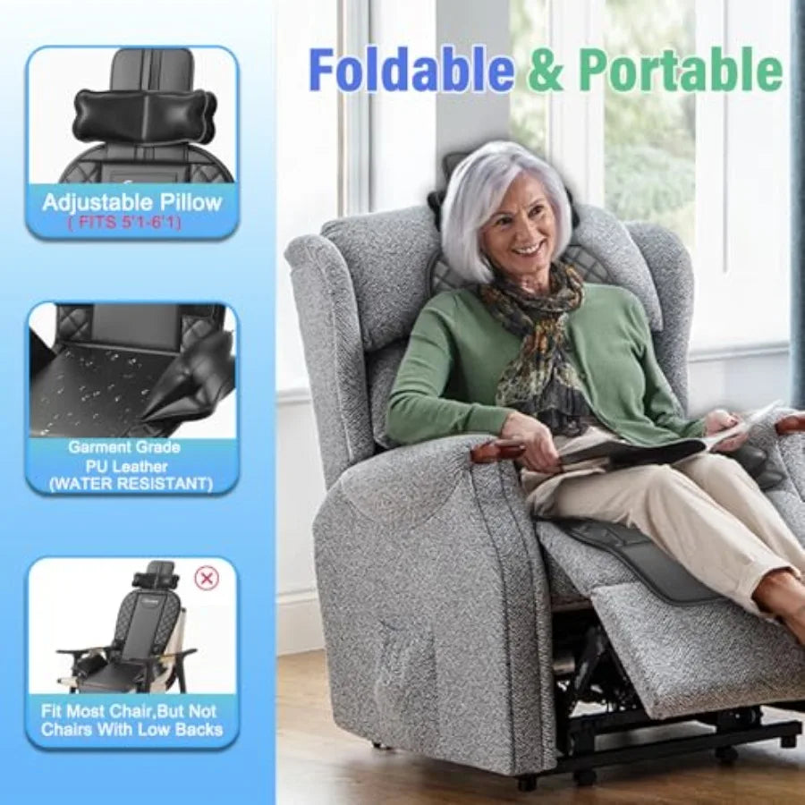 Back Massager with Heat Traction Vibration Seat Massager Pad for Pain Relief Deep Tissue Lumbar Traction PU Leather Foldable fo