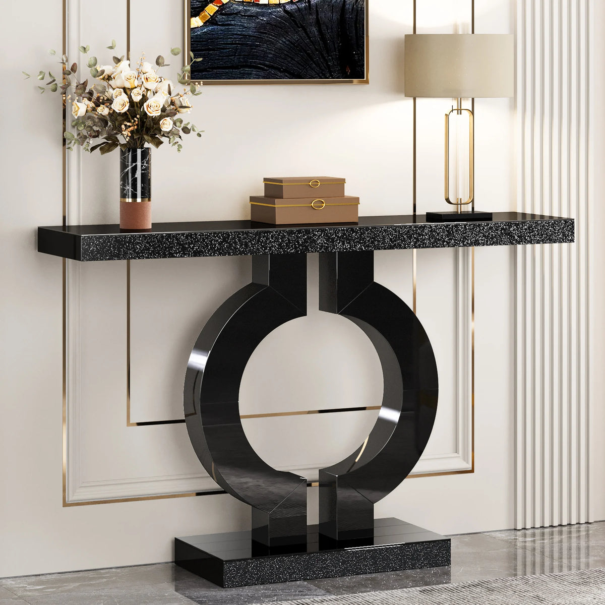 Tribesigns 43-Inch Modern Mirrored Console Table, Glass Sofa Table with Mirror Finish, Entryway Table with O-Shaped Base, Rectan
