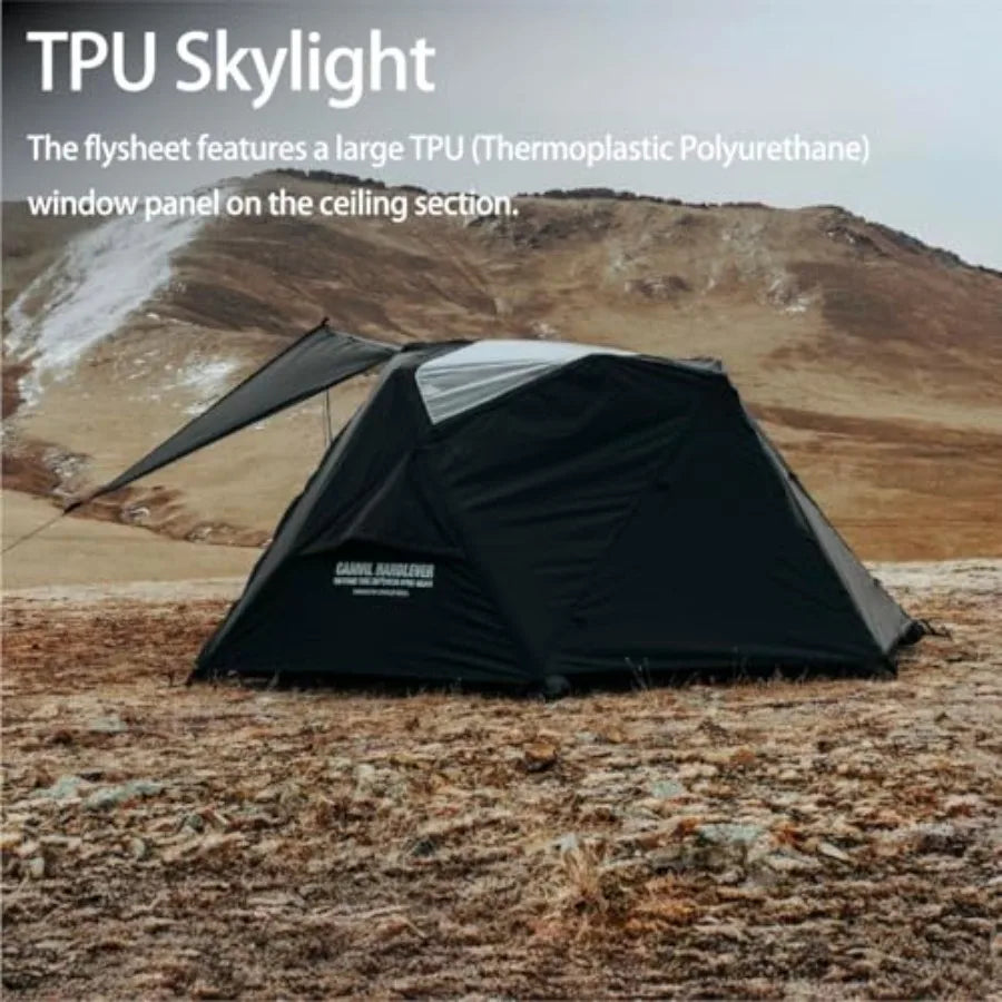 Inflatable Canvas Tent with TPU Skylight and Mesh Windows 30 Sec Quick Setup 4 Season Glamping Tent for Camping Adult 2 Person