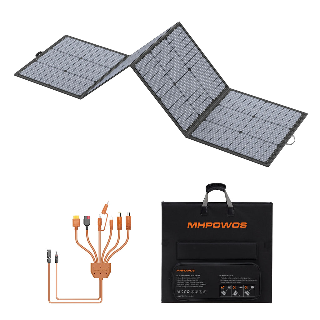 MHPOWOS 220W Portable Solar Panel with Adjustable Kickstand, IP67 Waterproof Foldable Solar Panel for Camping RVing Home Backup