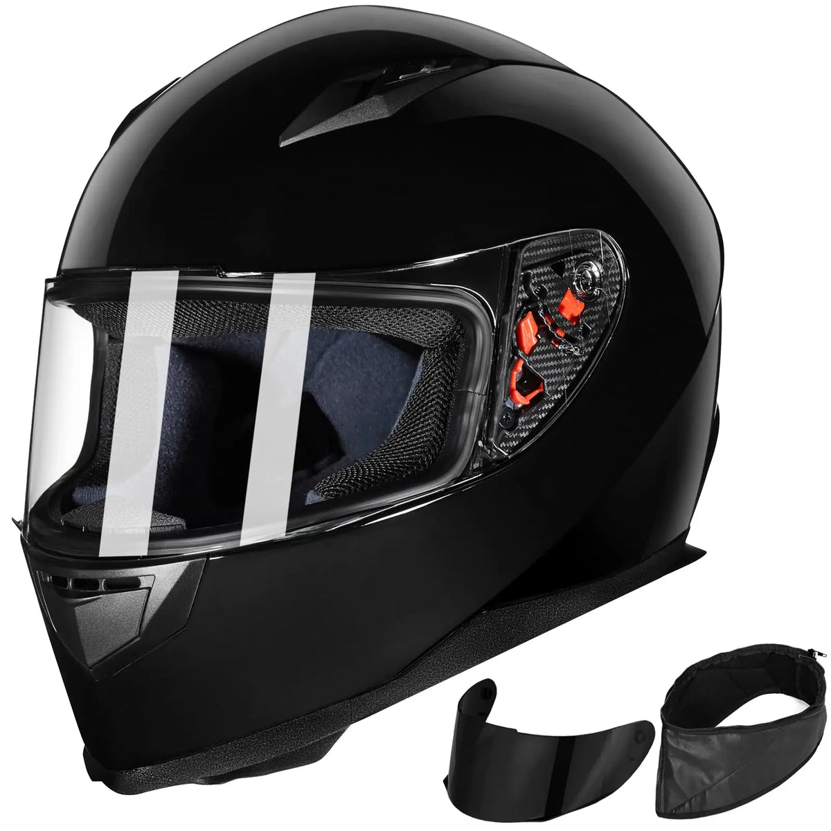 ILM Full Face Motorcycle Street Bike Helmet with Removable Winter Neck Scarf + 2 Visors DOT Model ILM-313 (L, Matte Black)