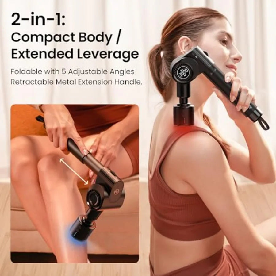 Massage Gun with Heat and Cold HeadDeep Tissue Percussion Back Massager for Muscle/Neck/Body Pain Relief with Long Extension Re