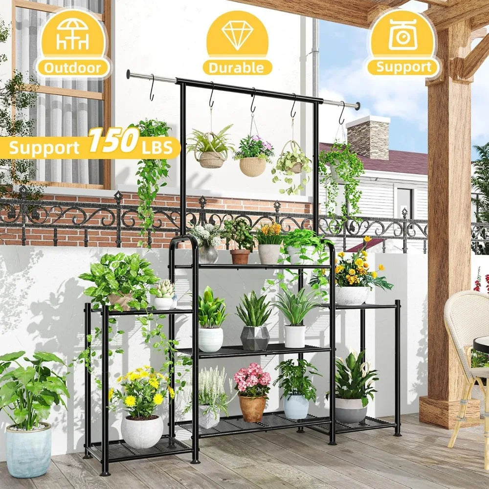 3 Tier Tall Metal Plant Stand Indoor Outdoor Heavy Duty Ladder Shelf for Multiple Flower Planters Garden Balcony Patio Black