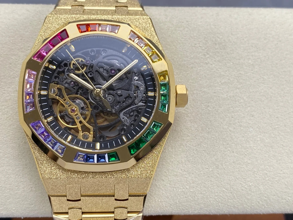 New Luxury Super Quality Mechanical Watch 41mm THB Factory 3132 Movement 15407 Gold Skeleton Watch