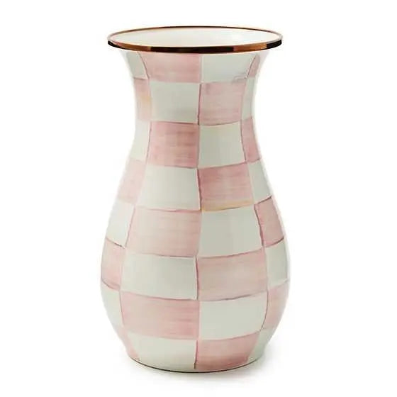 MACKENZIE-CHILDS Tall Enamel Vase, Unique Flower Vase, Decorative Table Decor for Living Room, Black-and-White Courtly Check