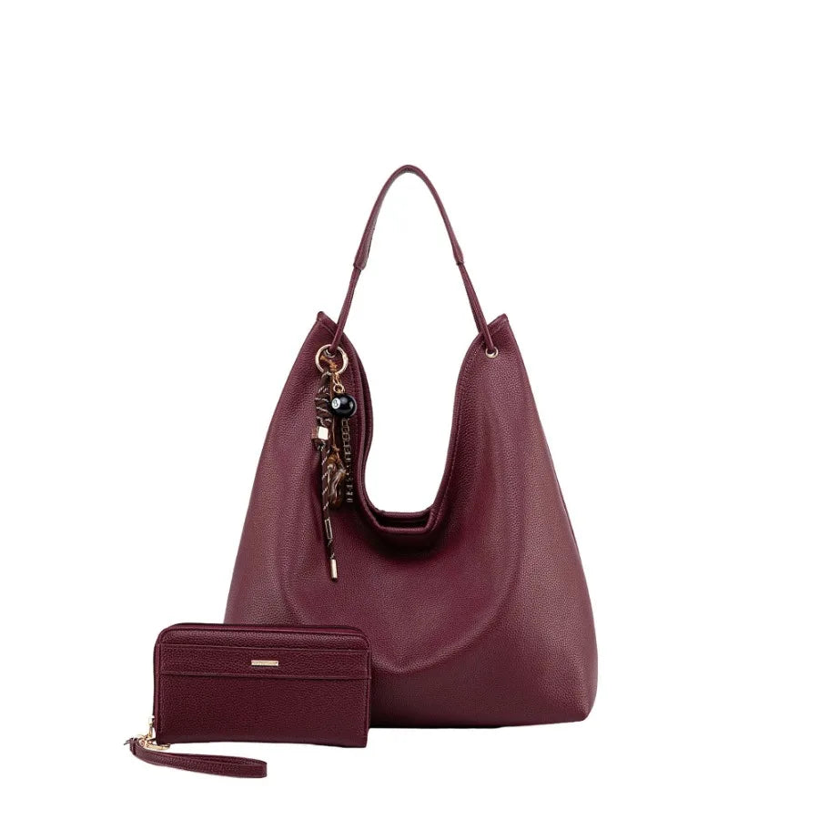 MKF Collection Eloa Hobo Bag with Wallet 2-piece Set in Black Vegan Leather with Gold Hardware for Everyday Use