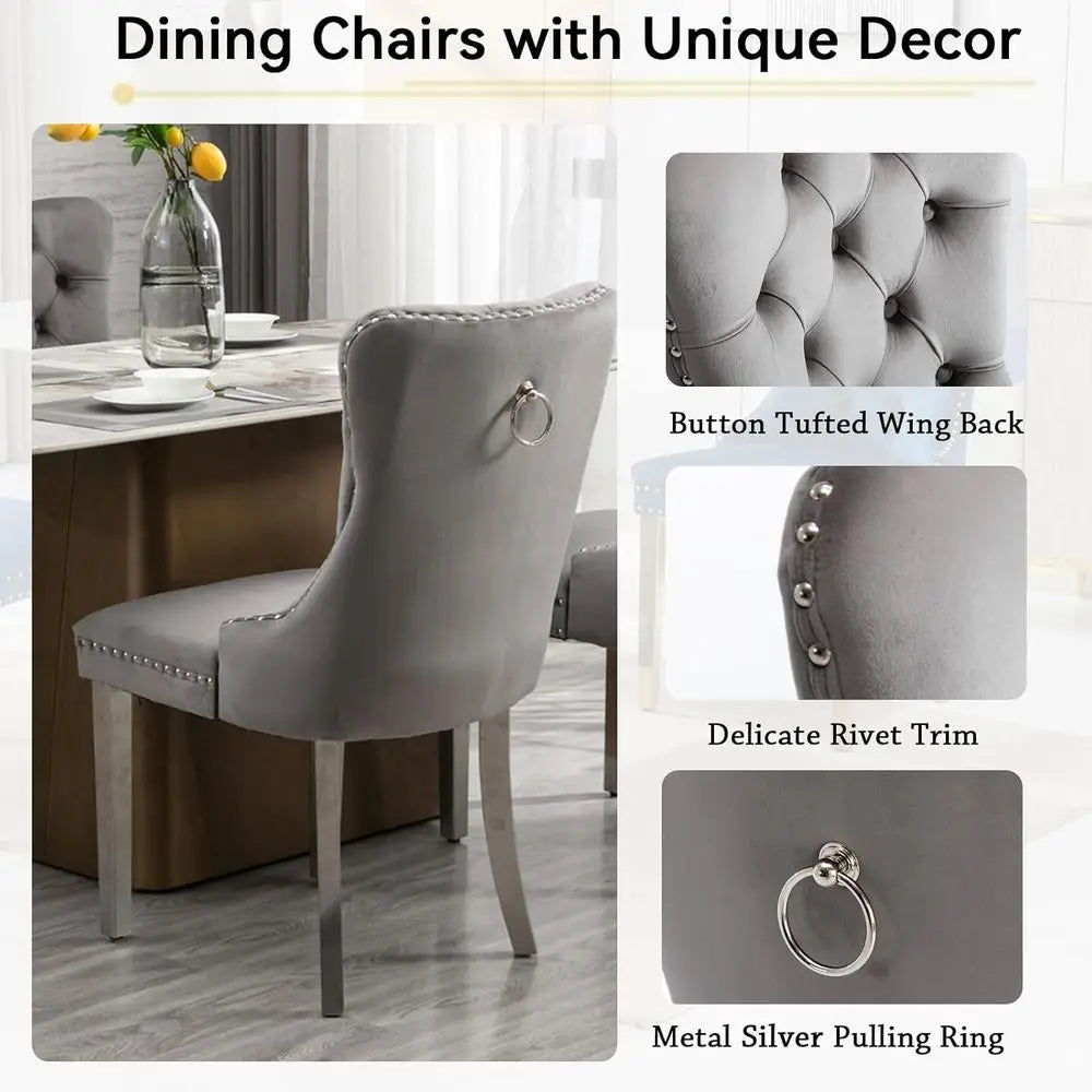 Marble Top 7-Piece Dining Set or 6-Piece Expandable Dining Table with Grey Tufted Chairs or 6-Seat Large Kitchen Table with Whit