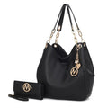 MKF Collection Ashley Vegan Leather Women's Hobo Shoulder Bag with Wallet - 2 Pieces in Black Eco-Friendly and Stylish Design f