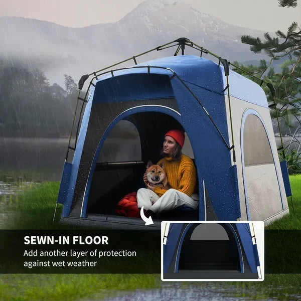 4 Person Pop Up Tent Automatic Hydraulic Quick Setup Camping Family Travel Shelter with Windows Carry Bag Included Outdoor