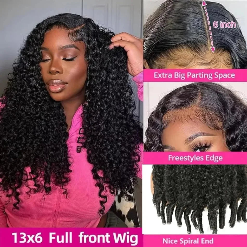 Burmese Curly Wig Human Hair Deep Wave 13X4 13X6 Hd Lace Front Wig 250 Density Pre Plucked Brazilian Hair Black Human Hair 40 In