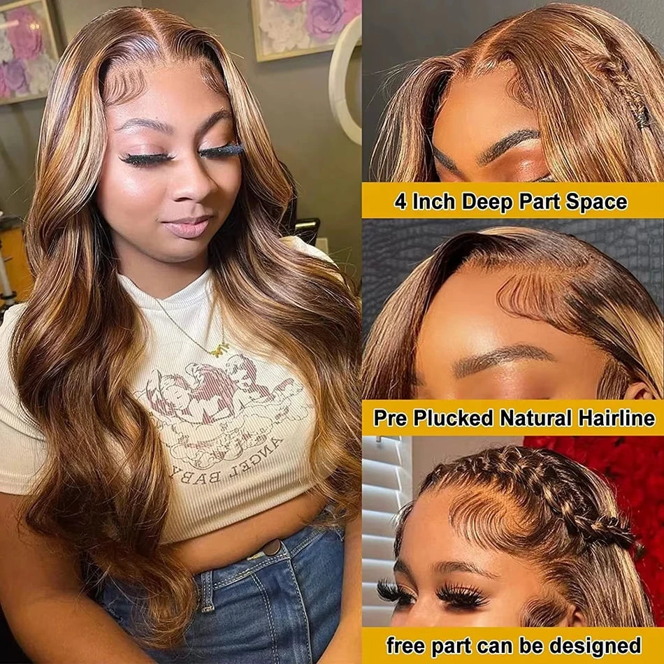 210 Density Body Wave Human Hair Wigs 4/27 Highlight 13x6 Lace Frontal Wig Human Hair Pre plucke Brazilian Lace Wig For Women