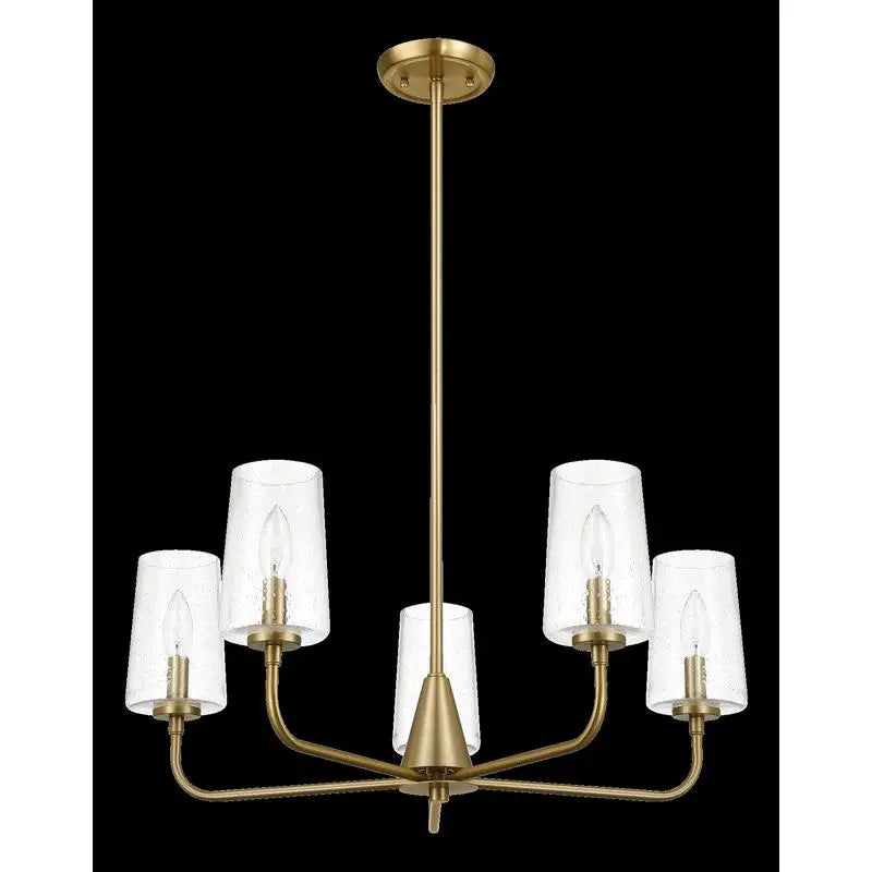 Satin Brass Dazzle Five-Light Chandelier with Clear Seeded Glass