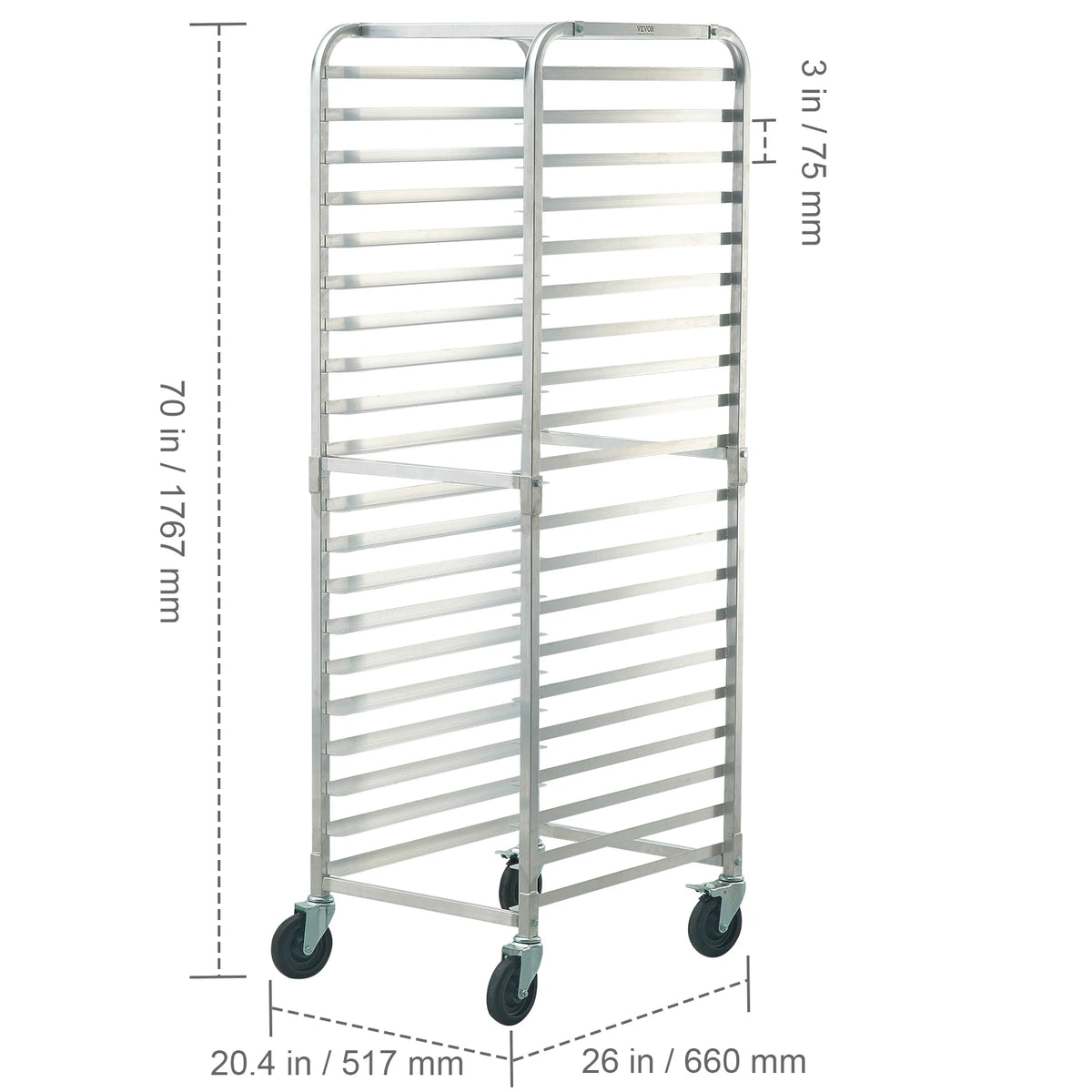 SucceBuy 20-Tier Sheet Bun Pan Rack Commercial Bakery Rack with Wheels Aluminum Racking Trolley for Kitchen Restaurant Cafeteria