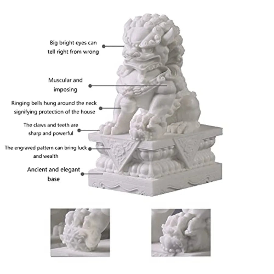 Large Size Foo Dogs Statues Pair Marble Feng Shui Guardian Lion Statues Home Outdoor Asian Decor for Entrance Best Housewarming