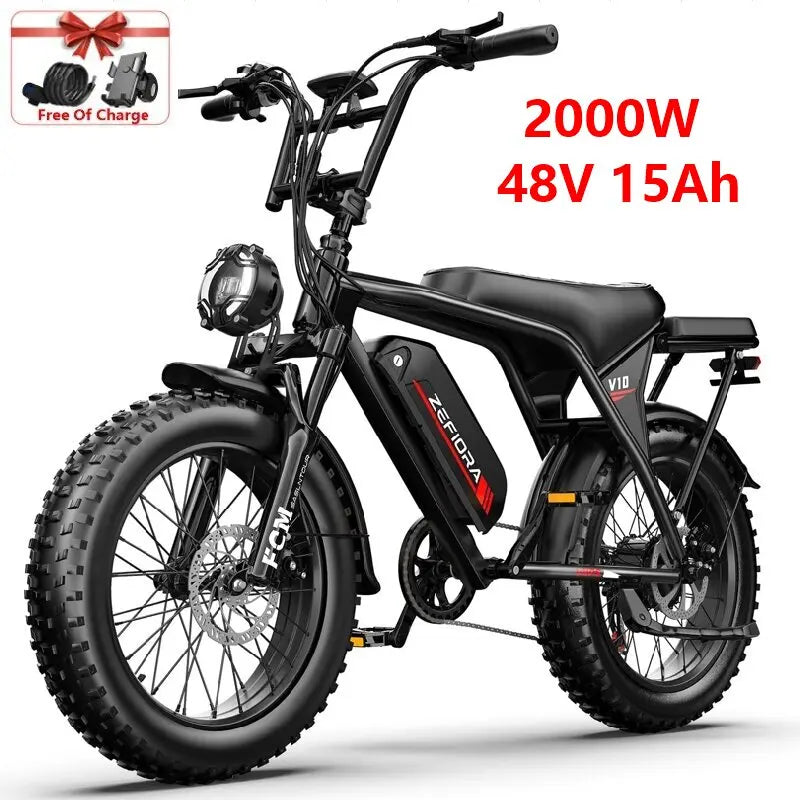Zefiora V10 20 Inch Fat Tire Ebike,48v Aluminum Alloy 2000w Electric Bicycle,for Mountainous Snowy Areas Cycling Electric Bike