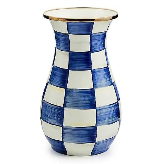 MACKENZIE-CHILDS Tall Enamel Vase, Unique Flower Vase, Decorative Table Decor for Living Room, Black-and-White Courtly Check