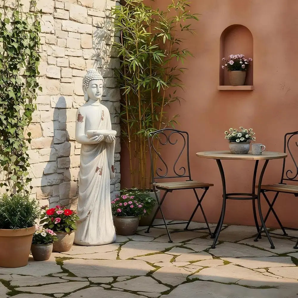 42" Extra-Large Buddha Outdoor Statue with Birdeeder, Tall Zen Meditative Buddha igures, Durable Weatherproo MGO Scuture or Gard