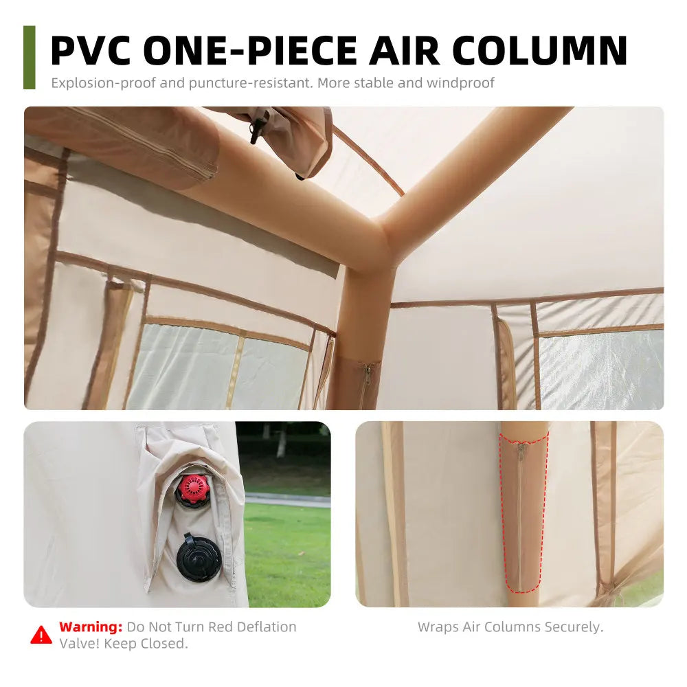 5.72m² Inflatable Camping Tent, Easy Setup 4 Season Windproof Glamping Tent with Mesh Windows & Pump, Outdoor Cotton Tent