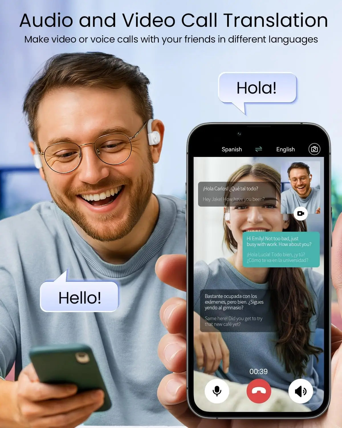AI Translation Earbuds Real-Time 164 Languages 80H Playtime Wireless Bluetooth for Travel Business
