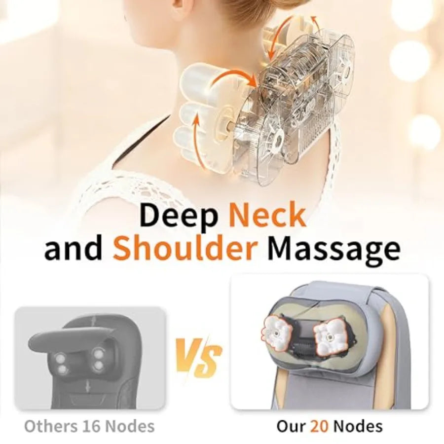 Shiatsu Neck and Back Massager with Heat for Pain Relief Deep Tissue Back Massager for Chair Adjustable Neck Massage with 20 Kn