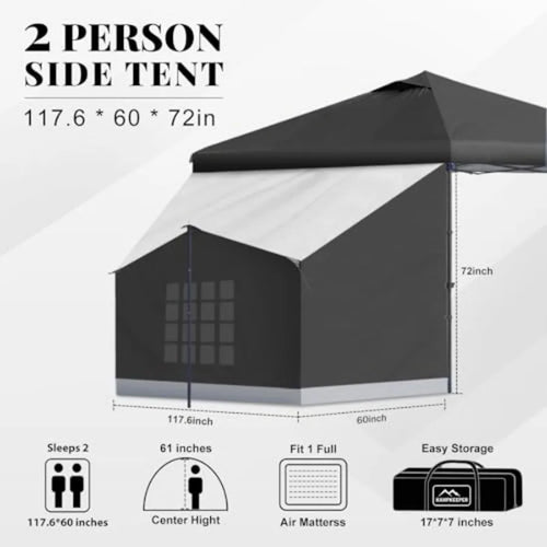 2 Person Canopy Side Tent Camping Tent for 10x10 Canopies Easy Up Cube Tents Gazebo Room with Mesh Window for Camping Storage E