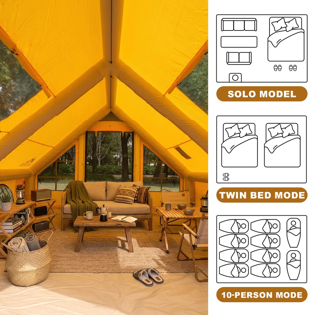 129 Square Feet Inflatable Camping Tent 6-8 Person,Waterproof Oxford Inflatable Tent House with Hand Pump for All Season