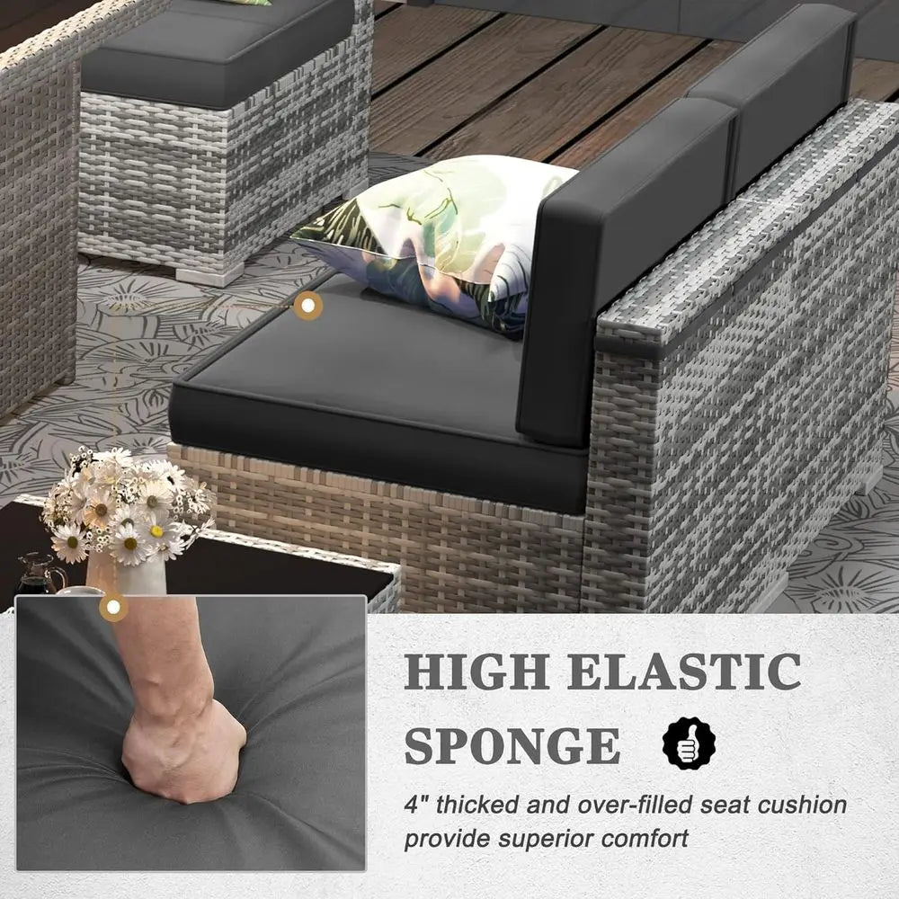 8-Piece Outdoor Wicker Sectional Sofa Set with 44 Gas Fire Pit Table