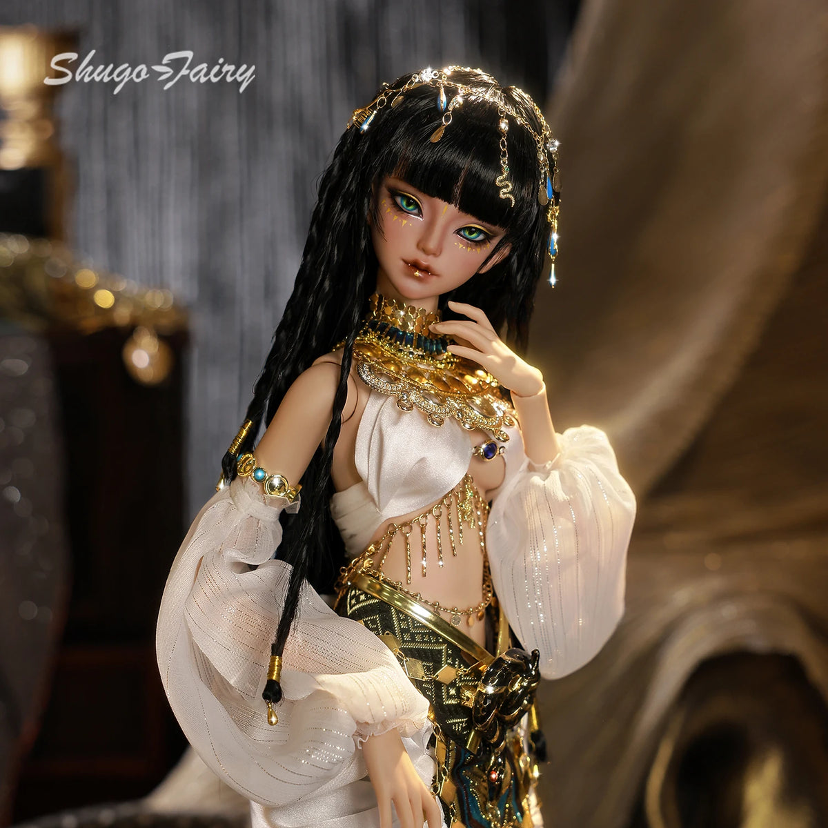 Snake B Egyptian Serpent-Eyed BJD 1/4 Fullset - Humanoid Snake Goddess Uraeus & Handmade Was-scepter Ancient Inspired ShugaFairy