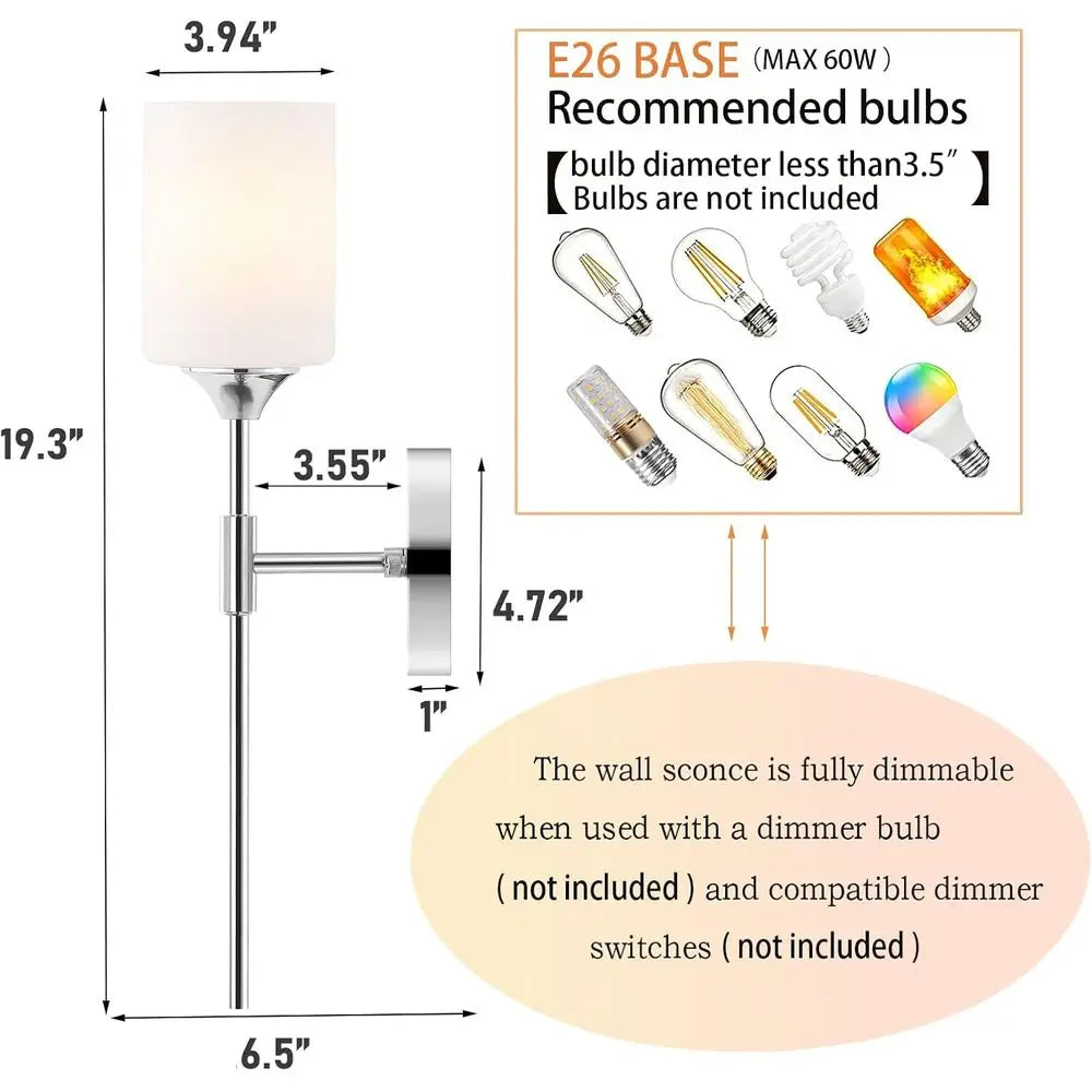 Pair of White Glass Cylinder Sconces, Mid-Century Modern Bathroom Vanity Lights, Industrial Style Wall Lamps for Home Decor