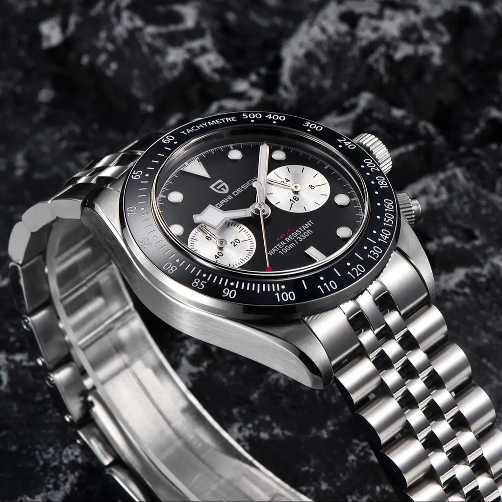 PAGANI DESIGN Chronograph Sport Men's Watches BB Panda Quartz Watch Men Stainless steel bracelet 100M Waterproof Wristwatch Men