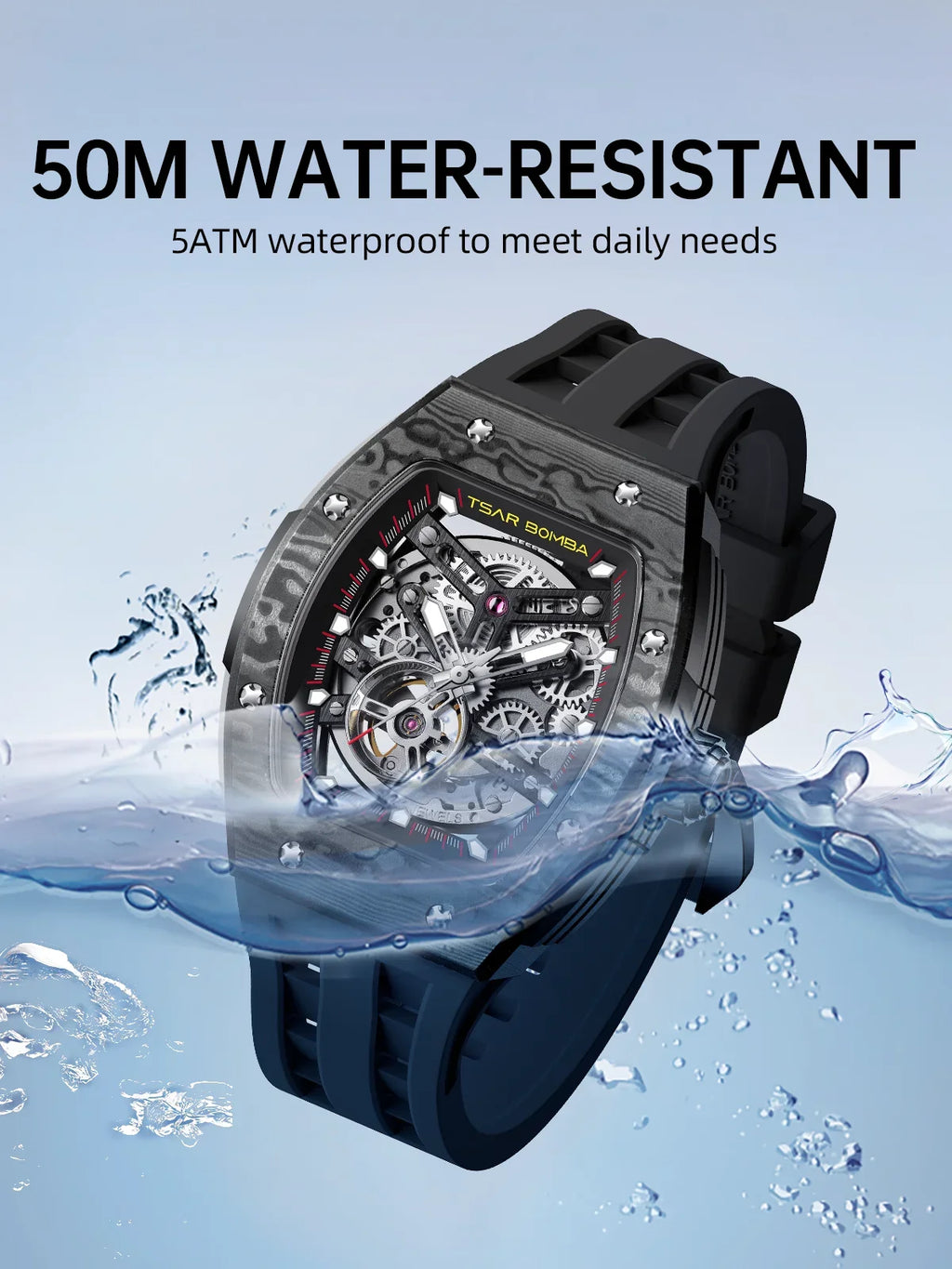 TSAR BOMBA Men Quartz Watch Stainless Steel 50M Waterproof Date Luminous Business Elegant Durable Wristwatch Gift for Him Daily
