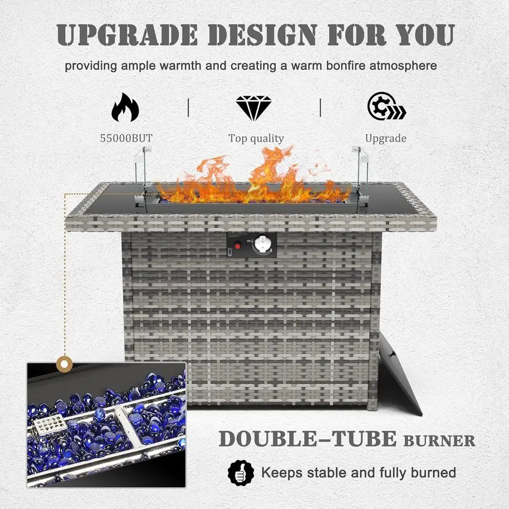 8-Piece Outdoor Wicker Sectional Sofa Set with 44 Gas Fire Pit Table