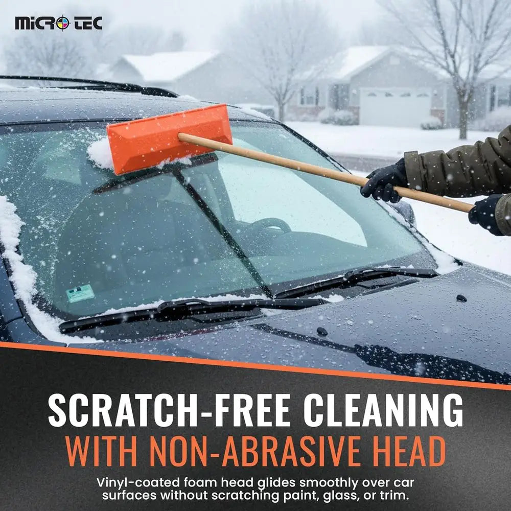 48 Wooden Handled Snow Rake - 18 Vinyl-Coated, Non-Abrasive, Freeze-Resistant Snow Removal Tool for Car Dealerships and Vehicle