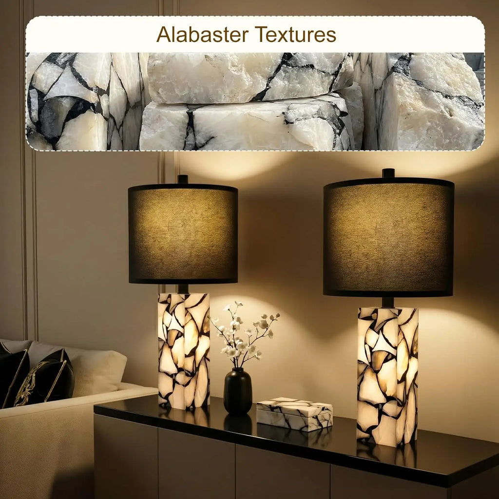 Modern Black Table Lamp Set of 2 with Night Light, Rotary Switch, Linen Shade for Living Room Bedroom Office (Bulb Included)