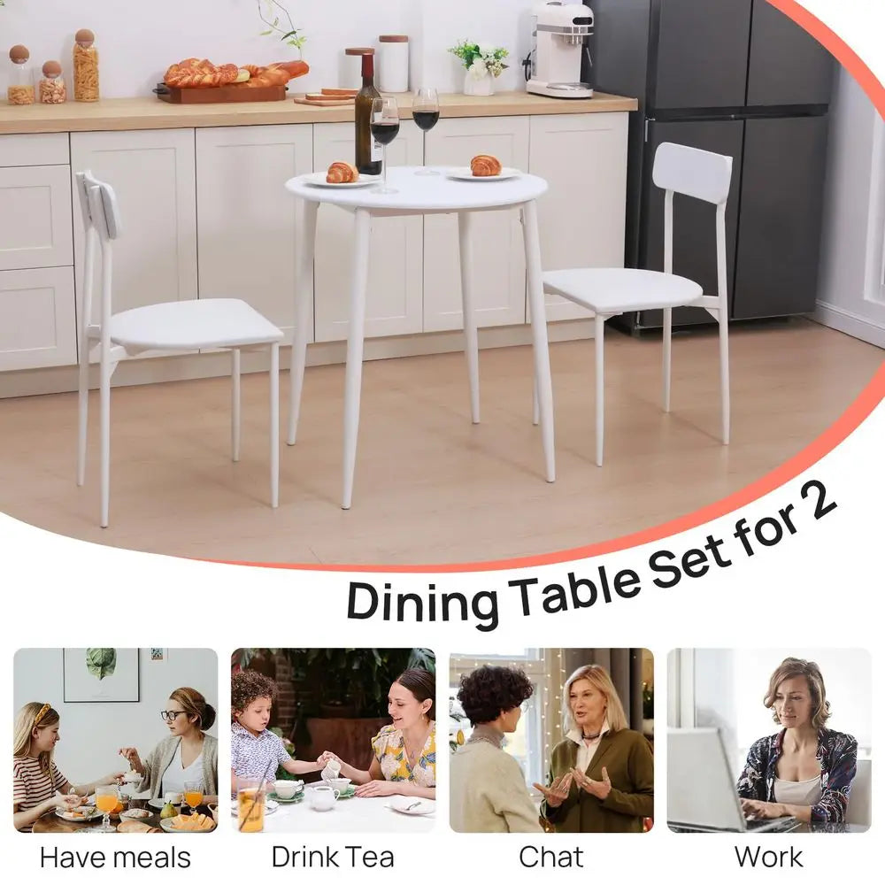 Round Dining Table Set for 2, 3Piece Wood Tabletop Samill Kitchen Table and Chairs with Strong Metal Frame, Spacesaving Modern D