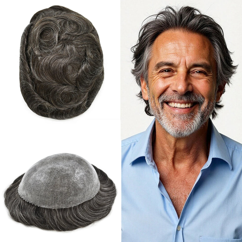 Mens Toupee Full Poly 0.10mm Injection Pu Human Hair System Hairpieces Male Hair Prosthesis Male Wig for Hair Loss Solution