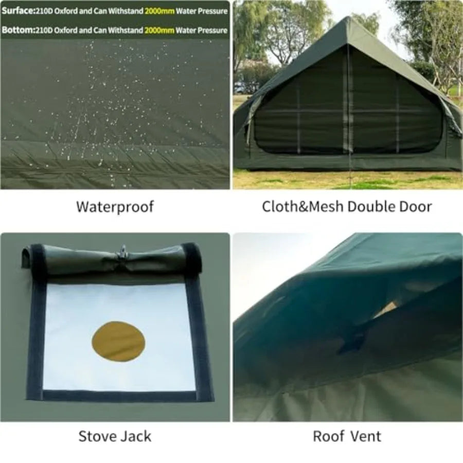 Inflatable Camping Tent with Hand Pump Waterproof Outdoor Blow up Tent Ox 4 Season Air Tent Cabin House with Mesh Windows and D