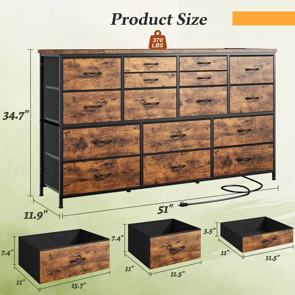 for Bedroom with 16 Fabric Drawers Long Dresser with Charging Station TV Stand for 60 TV Dressers amp Chest of Drawers for Bedro