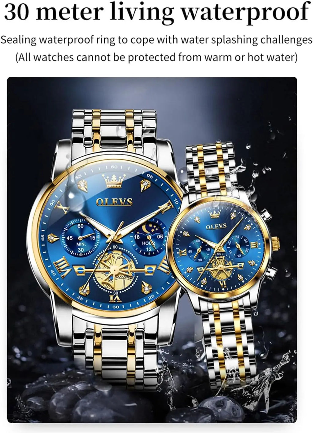 His and Her Matching Couple Watch Set with Diamond Accents, Romantic Valentine's Day Gift for Men and Women