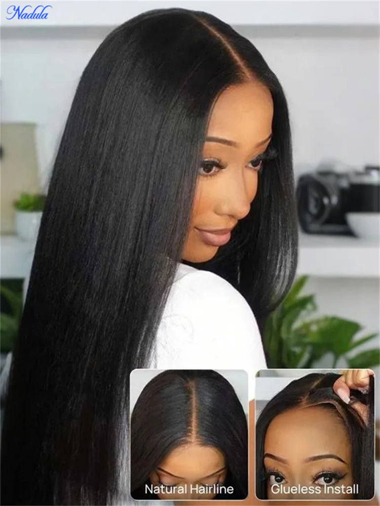 Nadula No Slip Yaki Straight Glueless Wig 100% Human Hair 7x5 Bye Bye Knots Put On and Go Glueless Human Hair Wig Ready to Wear