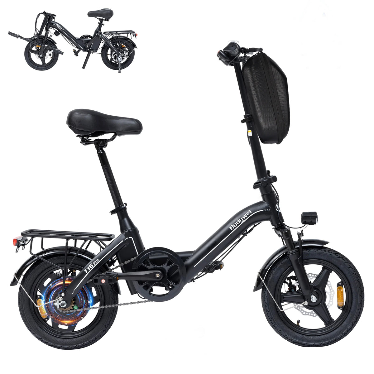 Bodywel T16Pro 14" Folding Electric Bike for Adults, 36V 10.4Ah Removable Battery, UL Commuter EBike with Dual Disc Brakes