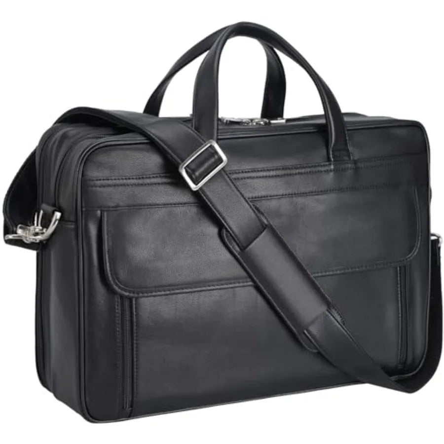 Masa Kawa Leather Briefcase for Men 15.6 17 Laptop Computer Case Business Travel Work Messenger Cross Body Shoulder Bag