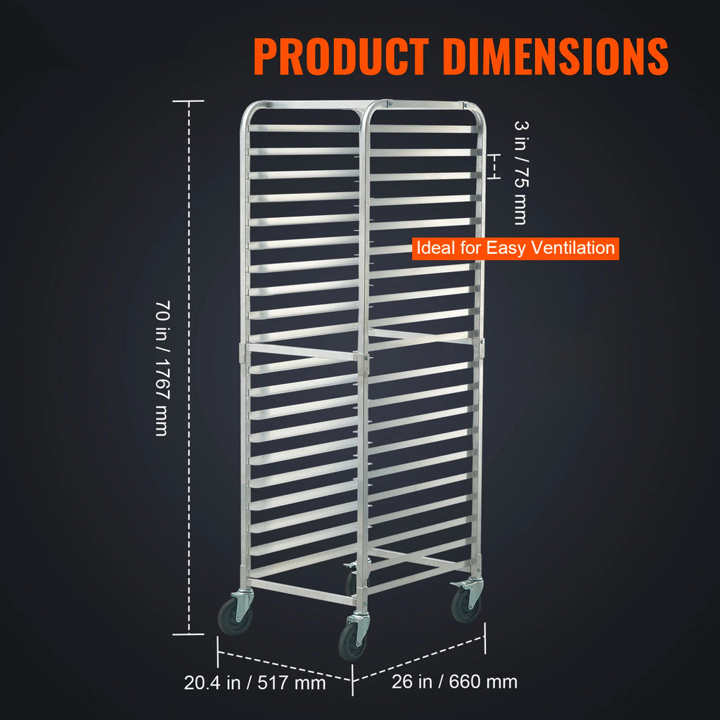 SucceBuy 20-Tier Sheet Bun Pan Rack Commercial Bakery Rack with Wheels Aluminum Racking Trolley for Kitchen Restaurant Cafeteria