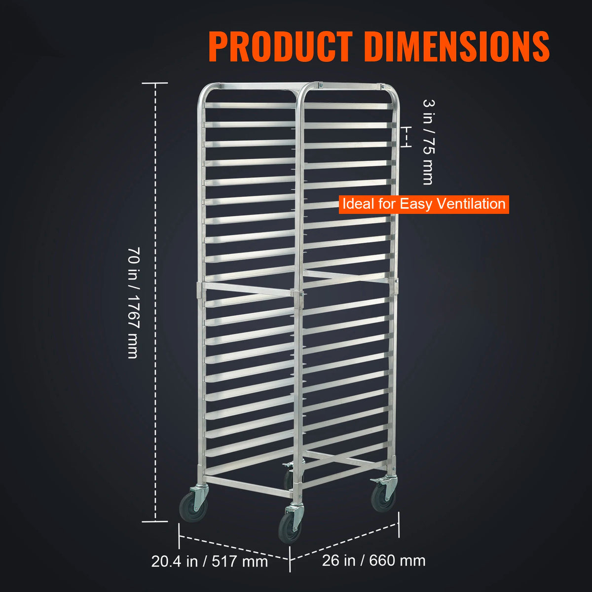 SucceBuy 20-Tier Sheet Bun Pan Rack Commercial Bakery Rack with Wheels Aluminum Racking Trolley for Kitchen Restaurant Cafeteria