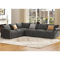 Velvet Grey V-Shaped 6-Seat Sectional Couch with Oversized Cloud-Shaped Sleeper Sofa and Detachable Chaise