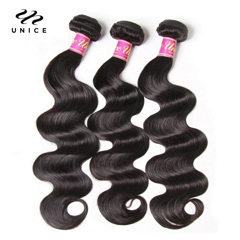 UNice Body Wave Bundles Natural Color 100% Human Hair Bundles Sew-in Quick Weaves Virgin Hair 1/3/4 Bundles Deal