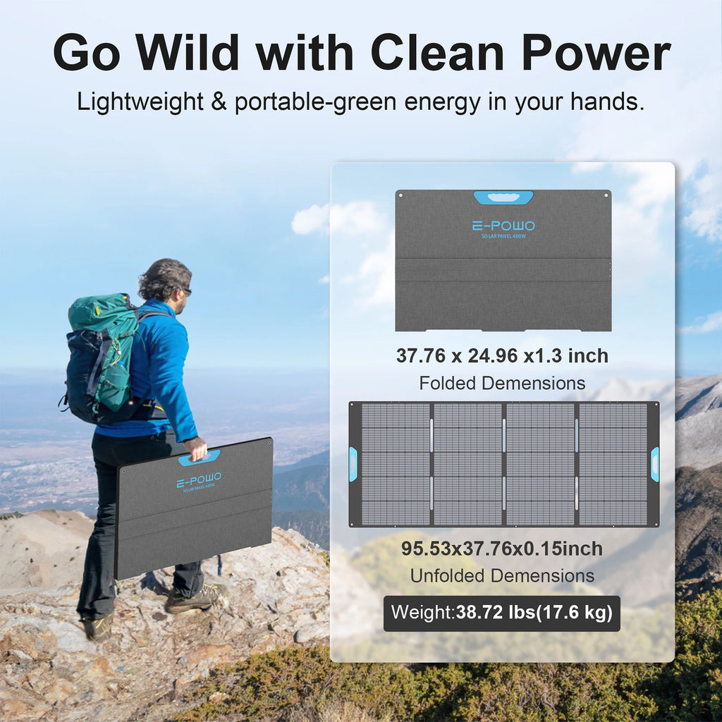 E-POWO 800W / 400W Portable Solar Panel, Foldable & Durable, Complete with an Adjustable Kickstand Case, Waterproof IP67 for RV