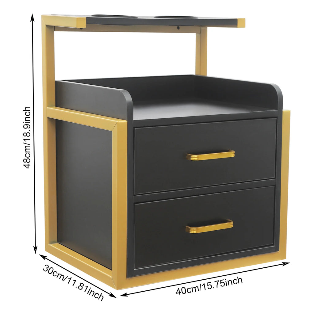 Barber Tool Storage Cabinet, Salon Wall Cabinet Wall Mounted, 2 Drawers Hair Salon Organizer Gold Black, High Capacity 110lbs